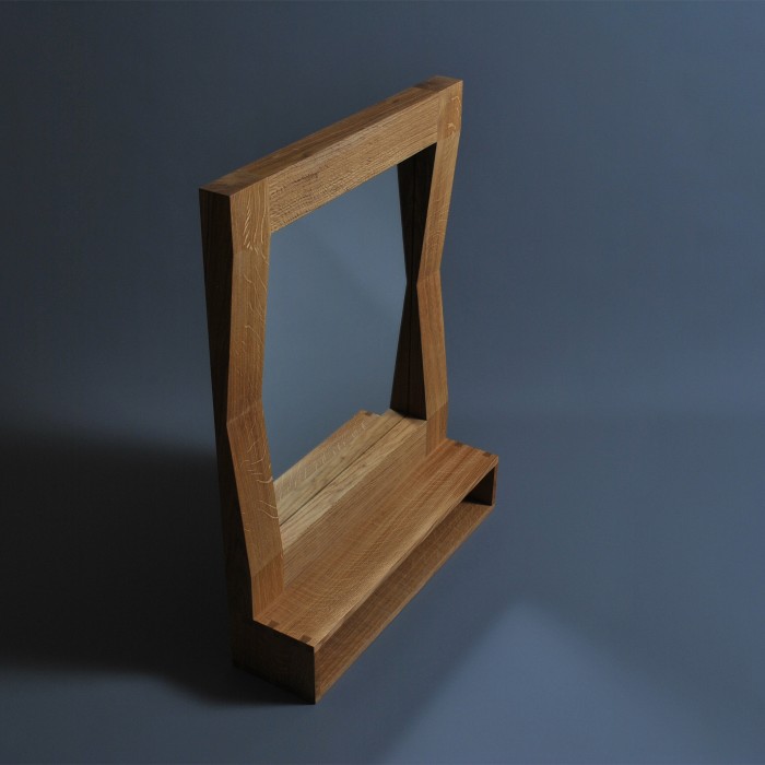 Handmade Oak Furrow Shelf Mirror