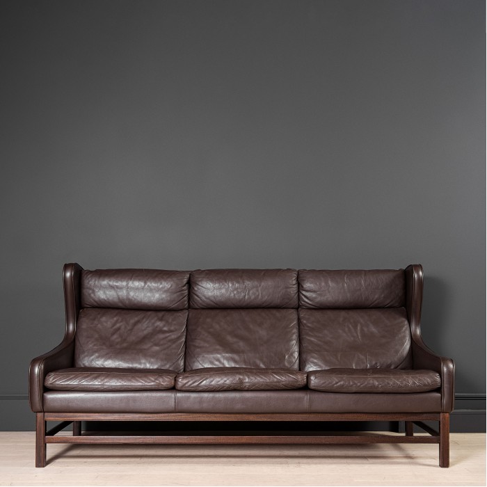 Danish Leather 3 Seater Wing-Back Sofa 