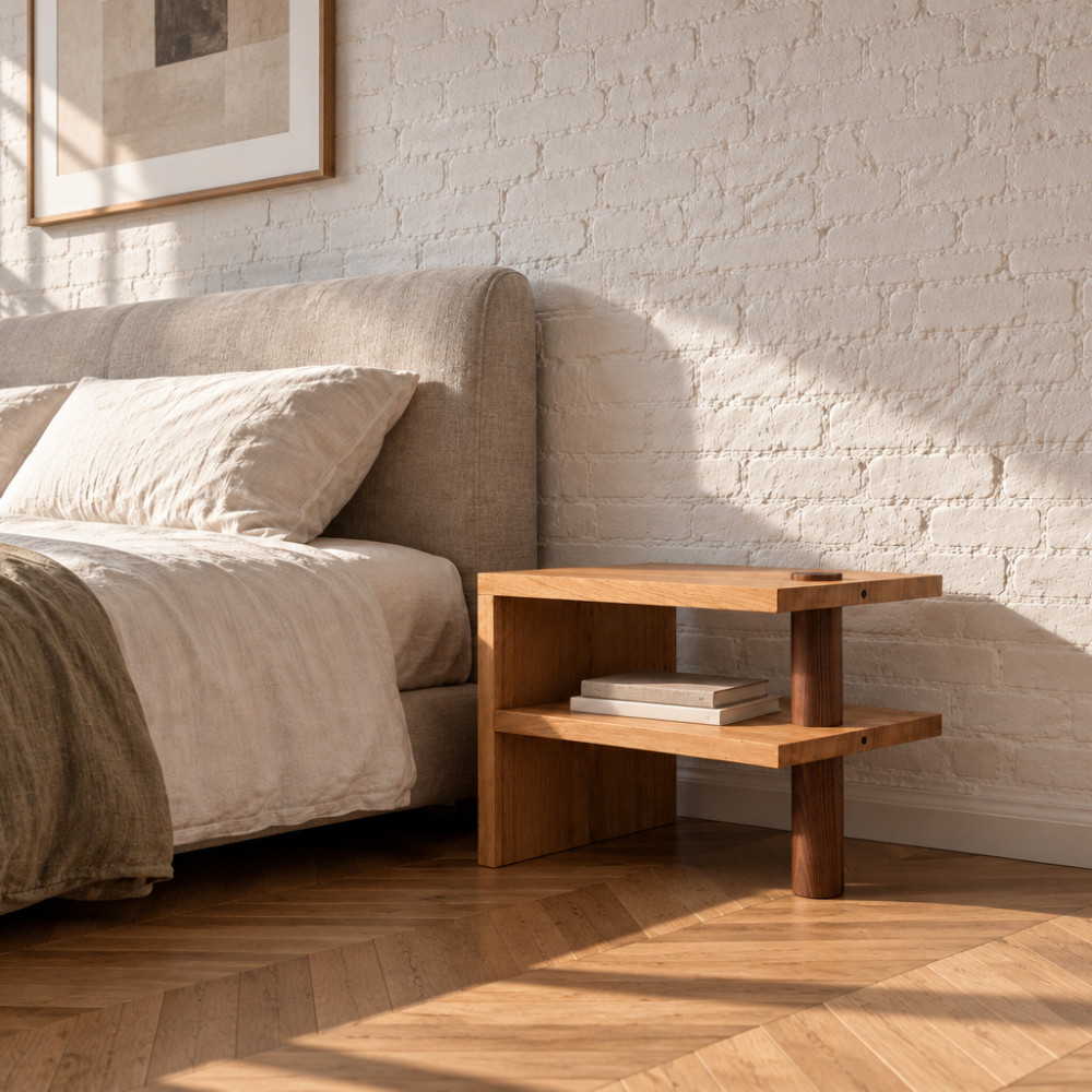 Oak & Walnut Pillar Table. OWP1