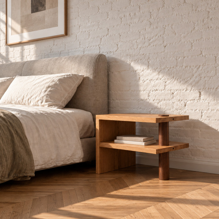 Oak & Walnut Pillar Table. OWP1